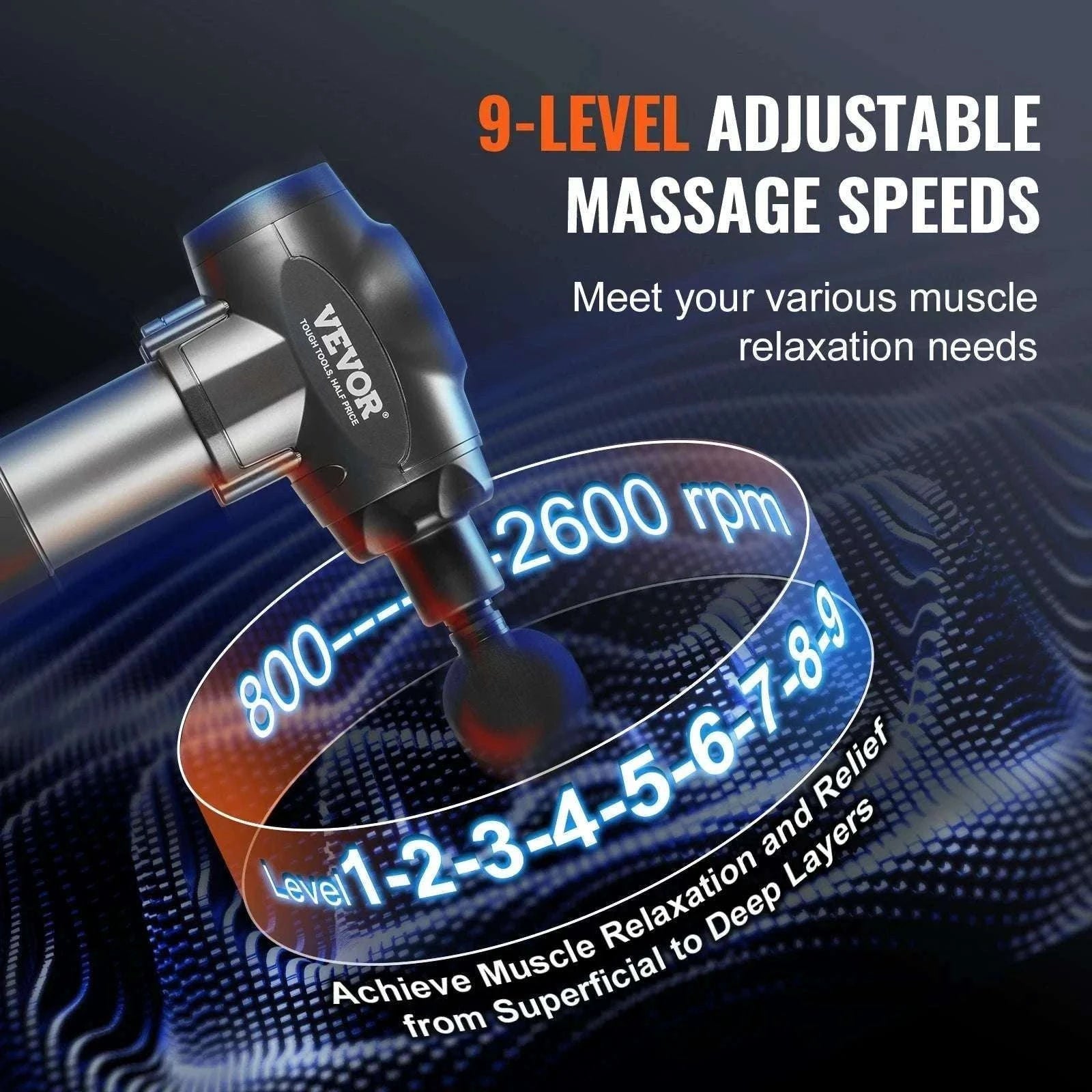 Deep Tissue Massage Gun with 9 Speeds & 6 Heads for Muscle Relief-X-shape / CZECH REPUBLIC
