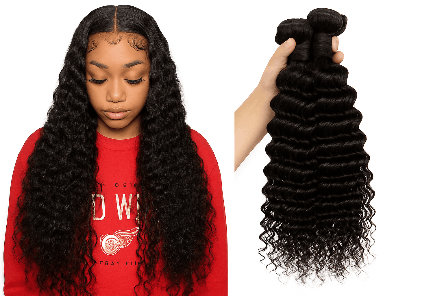 Deep Wave Brazilian Human Hair Bundles for Full Body-france / 20 22 22
