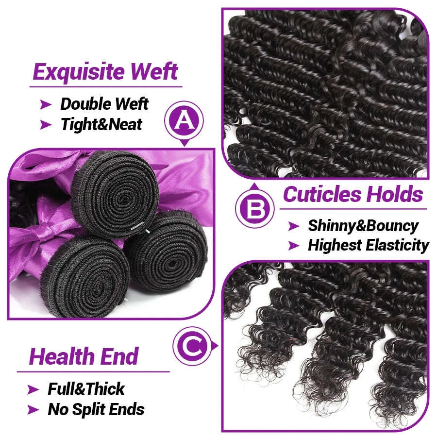 Deep Wave Bundles Brazilian Human Hair Extensions-france / 20 22 22