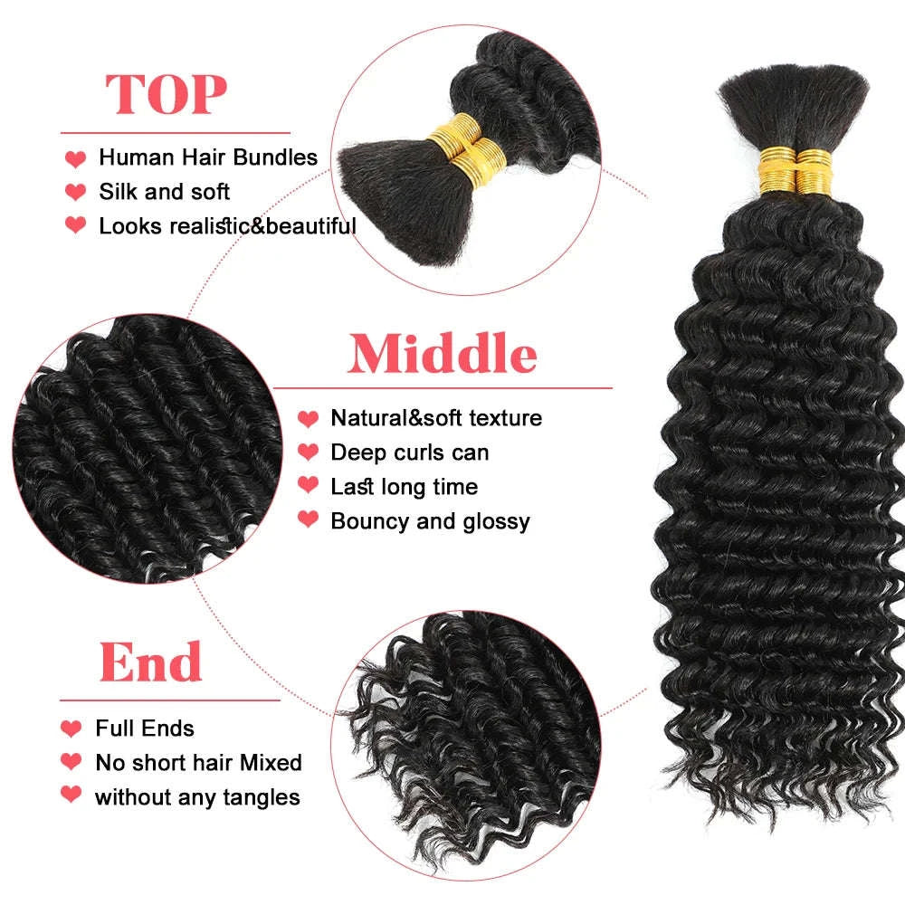 Deep Wave Human Hair Bundles for Braiding – Boho Curly Style-natural color / United States / 28inches