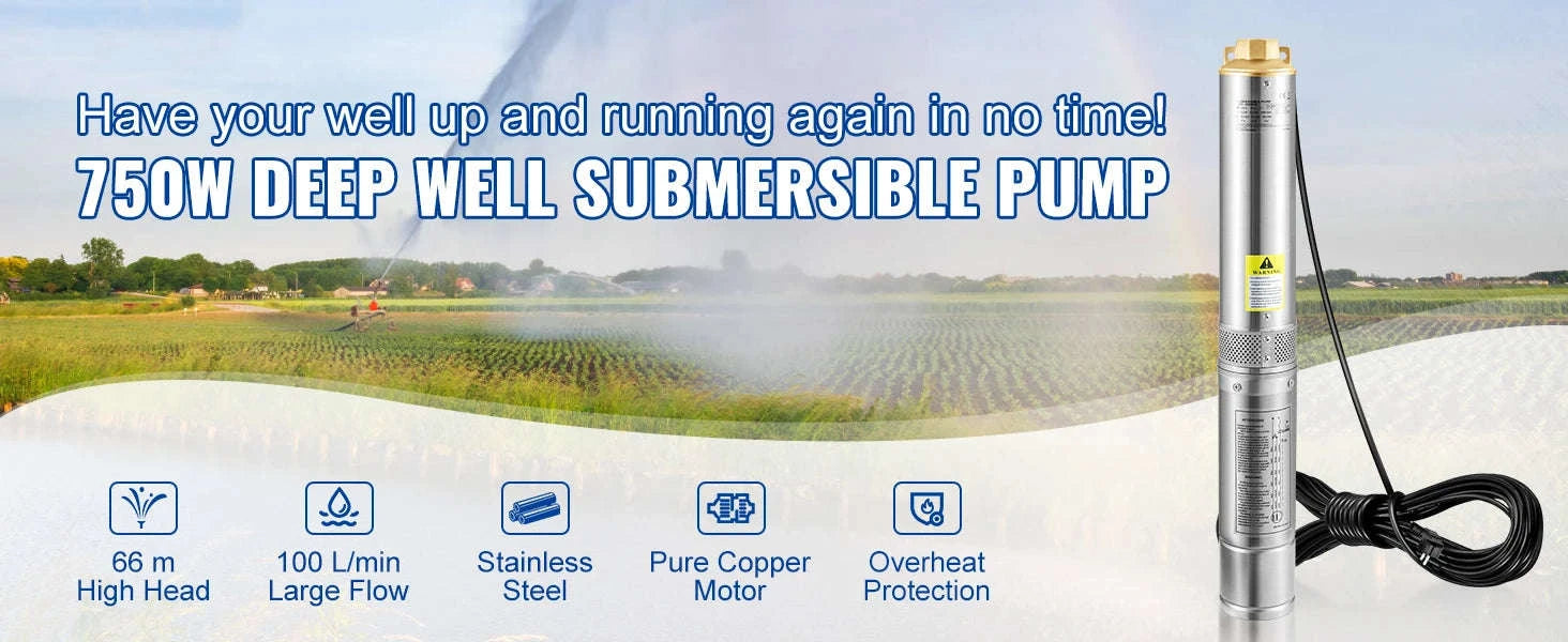 Deep Well Submersible Pump Stainless Steel High Head-370W Outer Starter / EU / CZECH REPUBLIC