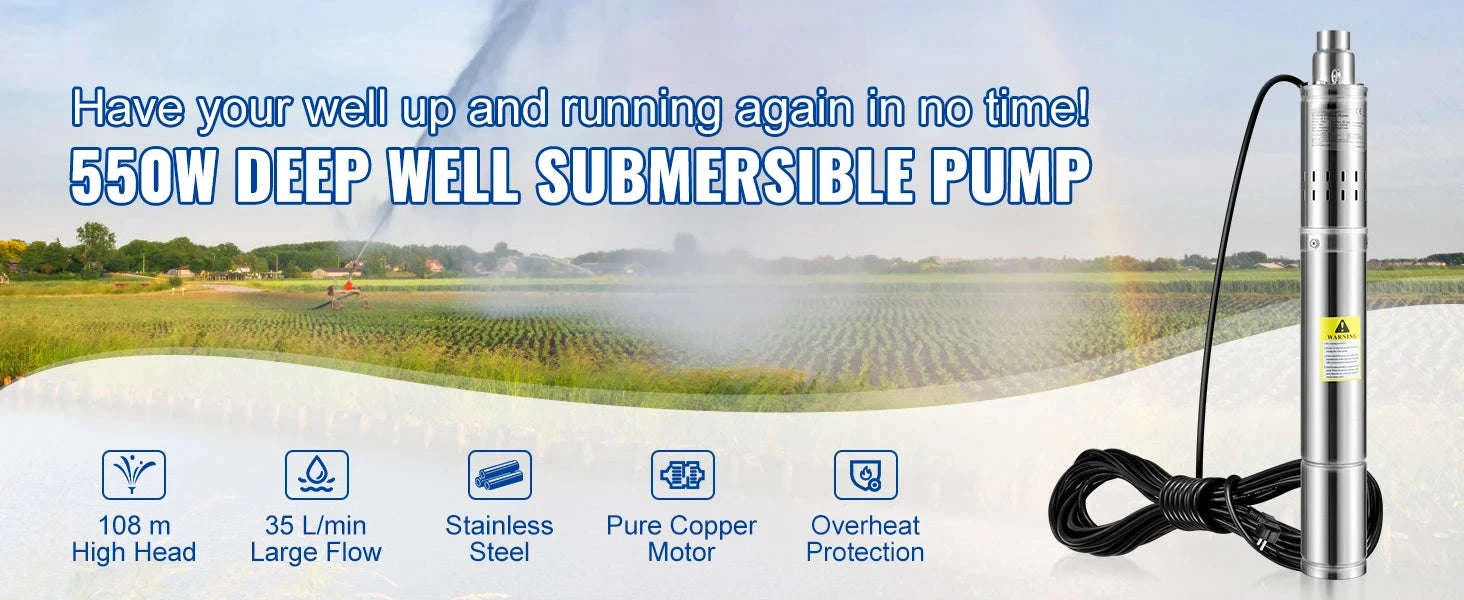 Deep Well Submersible Pump Stainless Steel High Head-370W Outer Starter / EU / CZECH REPUBLIC