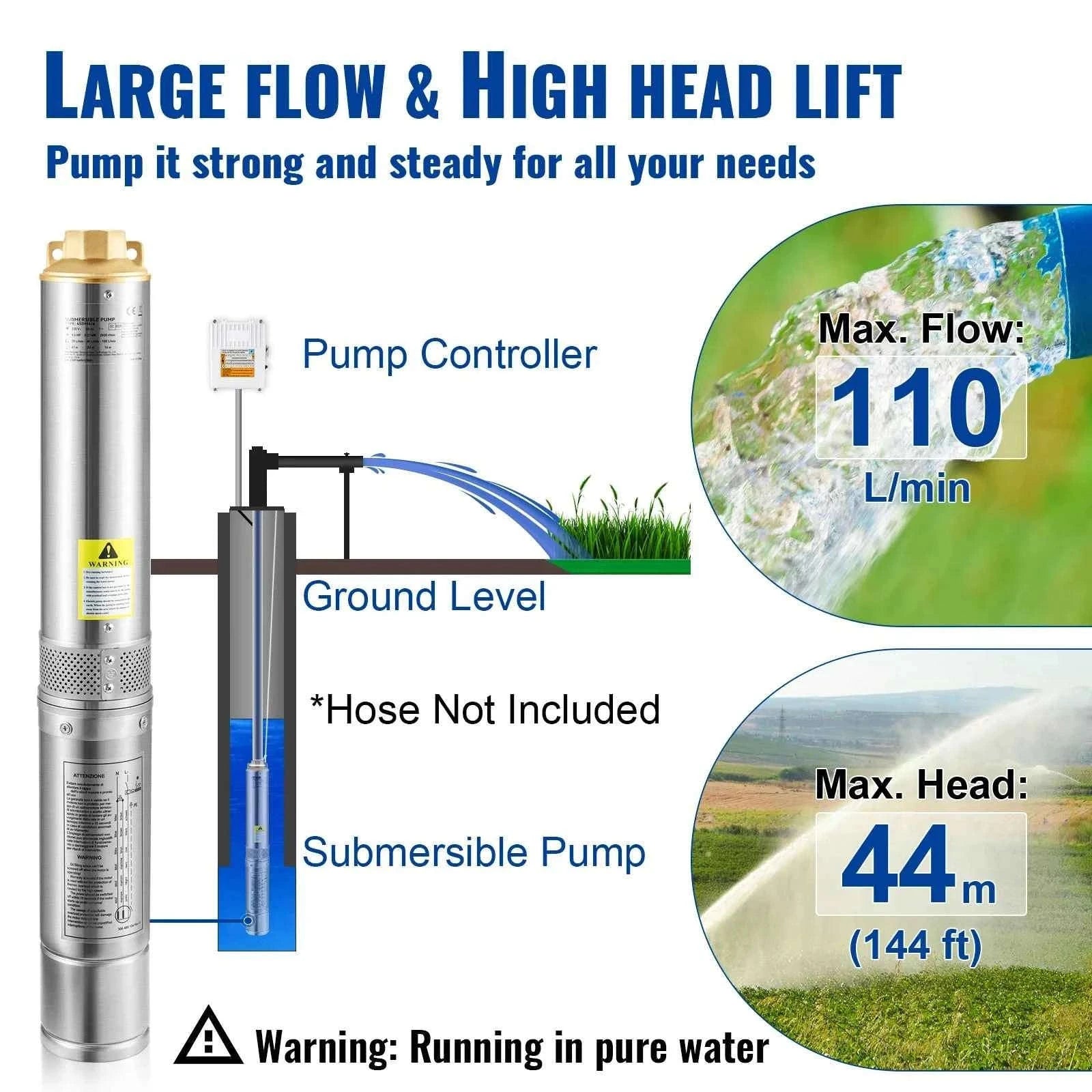 Deep Well Submersible Pump Stainless Steel High Head-370W Outer Starter / EU / CZECH REPUBLIC