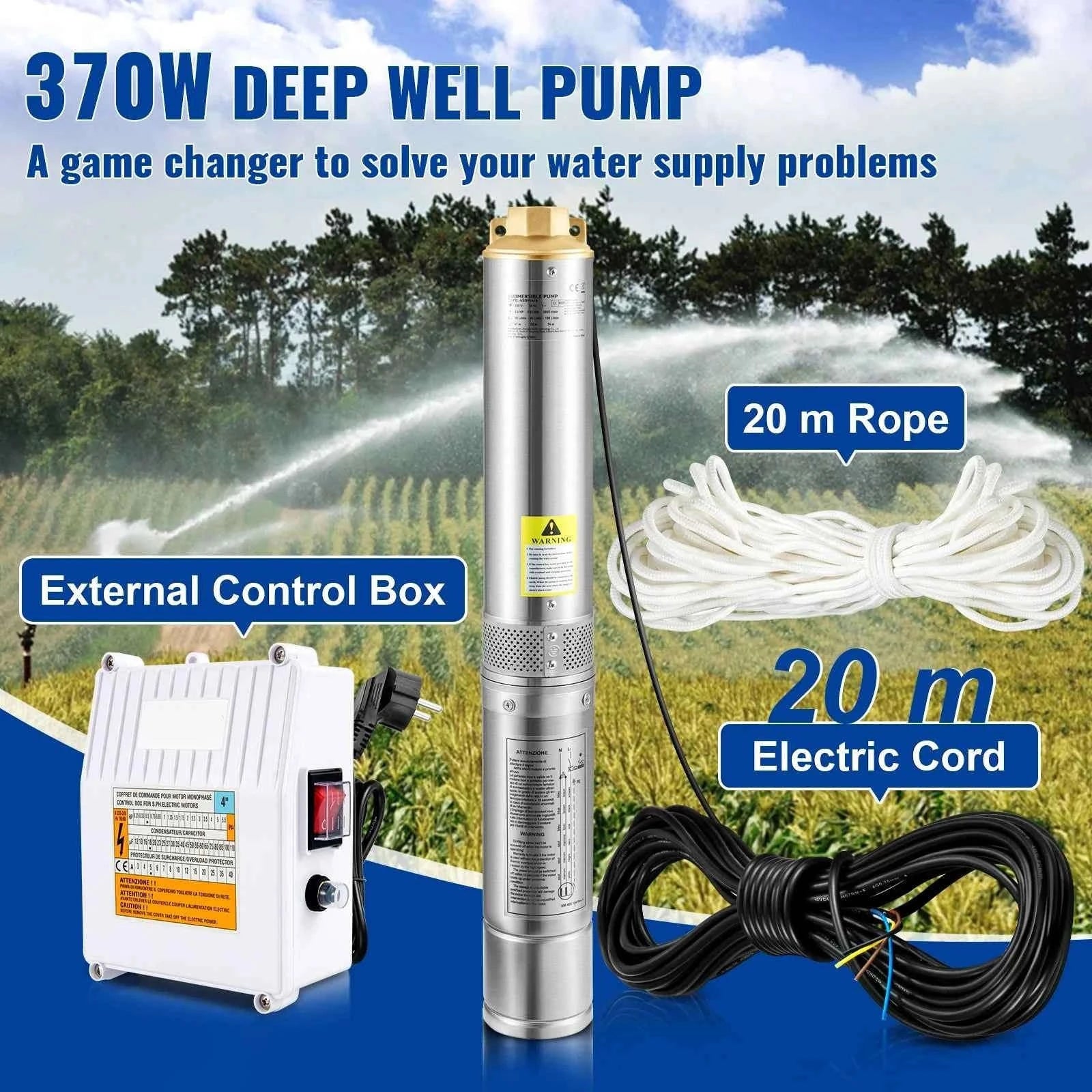 Deep Well Submersible Pump Stainless Steel High Head-370W Outer Starter / EU / CZECH REPUBLIC