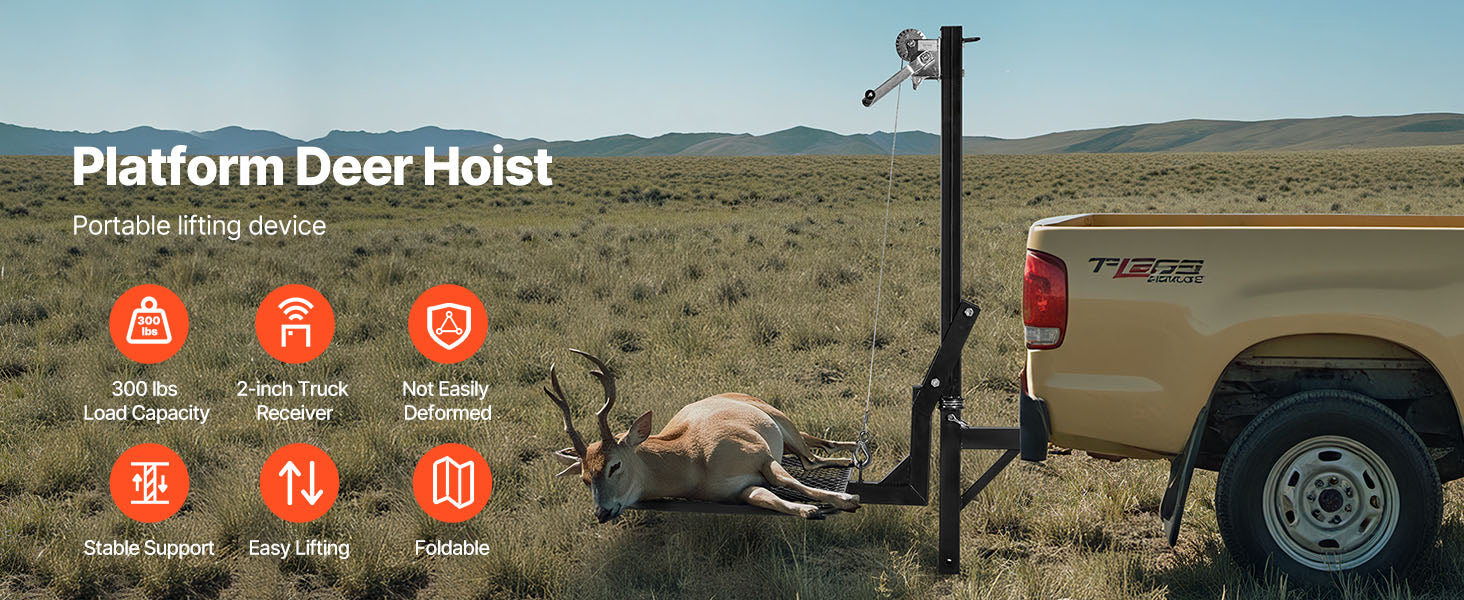 300 lbs Hitch-Mounted Deer Hoist with Platform & 2" Receiver