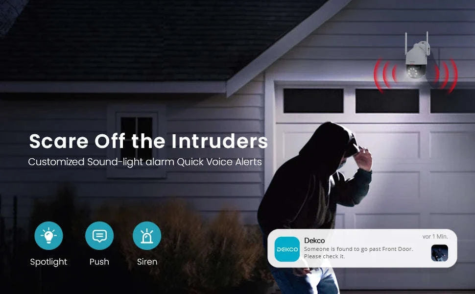 DEKCO 3MP Outdoor Dome Security Camera with PTZ WiFi Control-2pcs / EU Plug / 4mm|GERMANY