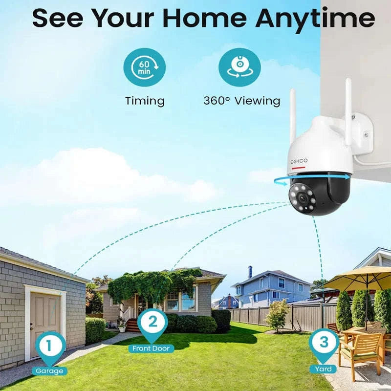 DEKCO 3MP Outdoor Dome Security Camera with PTZ WiFi Control-2pcs / EU Plug / 4mm|GERMANY