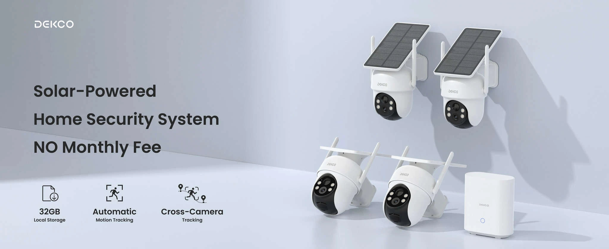 DEKCO 3MP Solar Security Camera System, 4-Camera Kit-WHITE / United States / US Plug