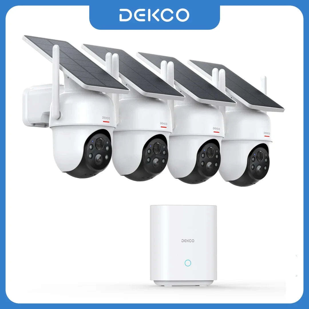DEKCO 3MP Solar Security Camera System, 4-Camera Kit-WHITE / United States / US Plug