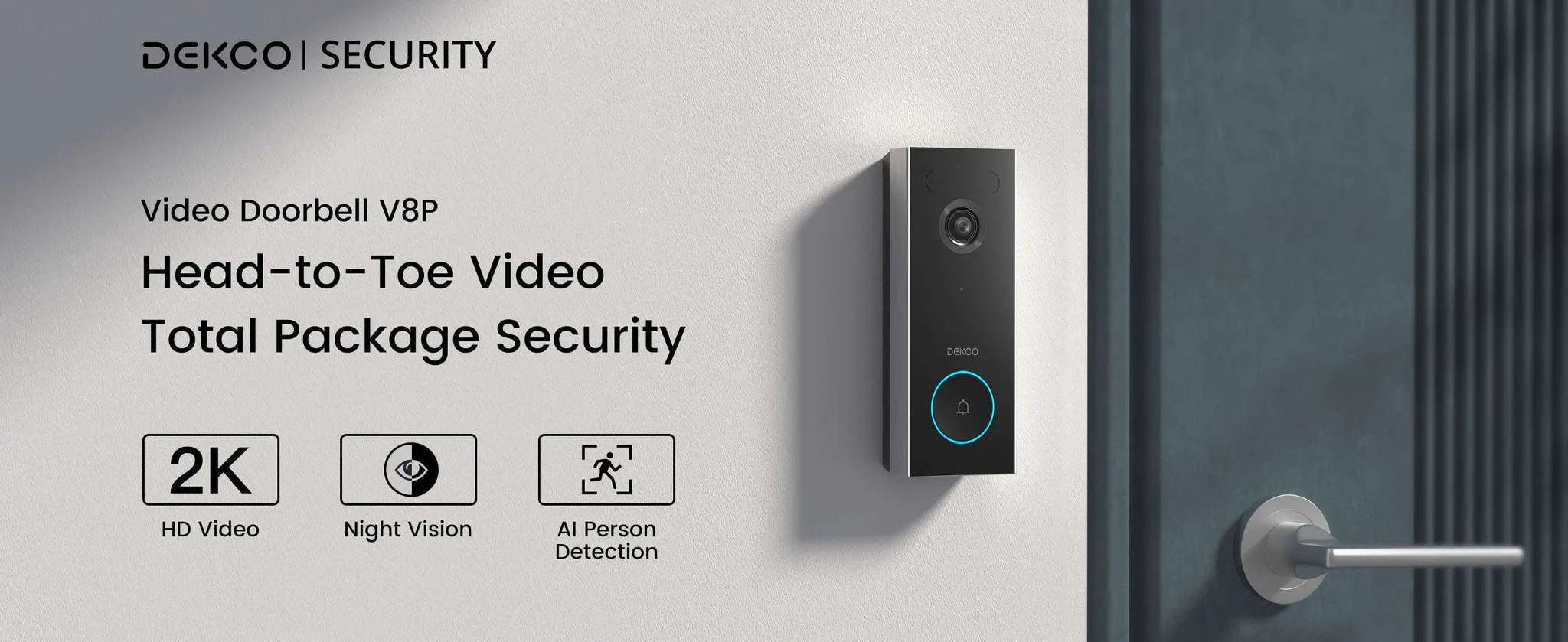 DEKCO 3MP WiFi Video Doorbell with 2-Way Audio and AI Detection-WHITE / US Plug / United States