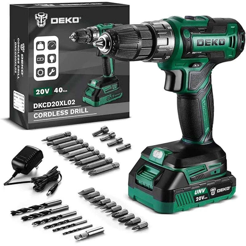 DEKO 20V Cordless Drill Driver Kit with Battery and Charger-DKCD20XL02B-AZ01 / Italy