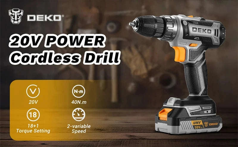 DEKO 20V Cordless Drill Driver Kit with Battery and Charger-DKCD20XL02B-AZ01 / Italy