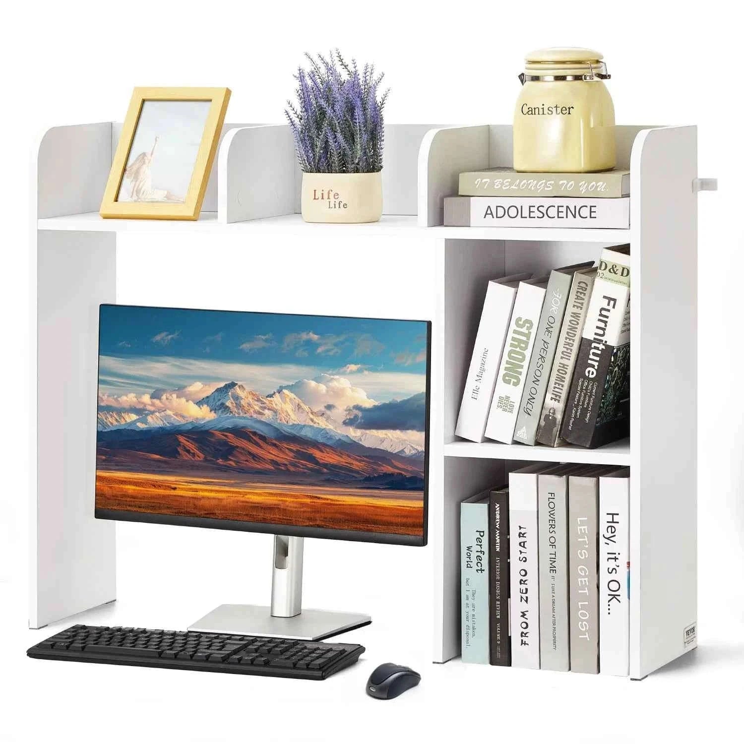 Desktop Bookshelf Storage Organizer 1/2/3-Tier Wood Display Shelf-Wood 1-Tier White / United States