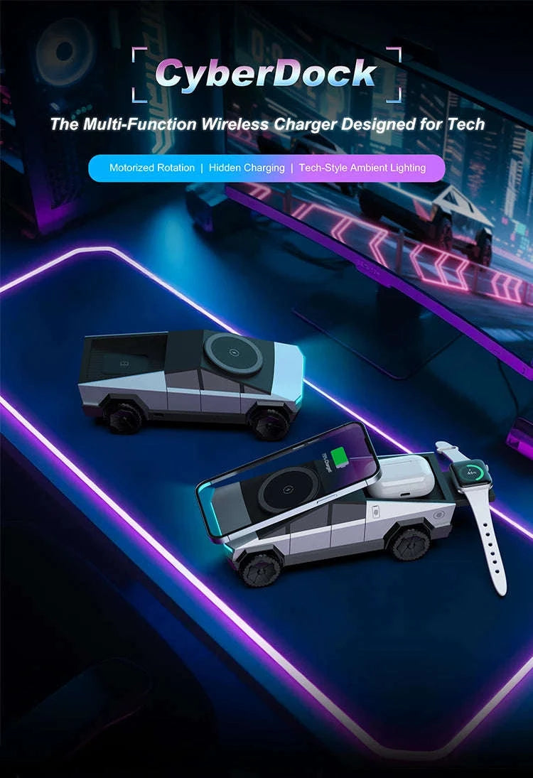 Desktop Cybertruck 3‑in‑1 Magnetic Wireless Charger-B