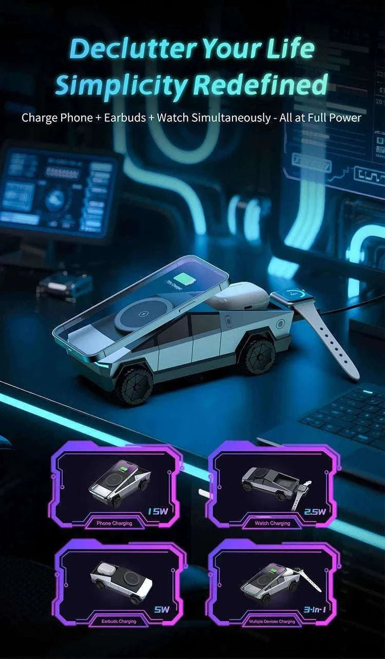Desktop Cybertruck 3-in-1 Magnetic Wireless Charger-B