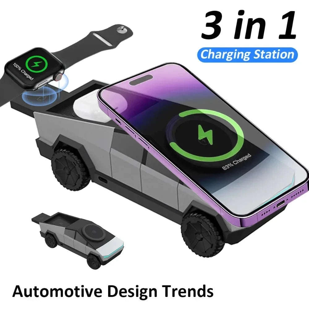 Desktop Cybertruck 3‑in‑1 Magnetic Wireless Charger-B