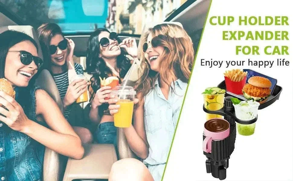 Detachable Car Cup Holder Expander Tray with Food Tray-black