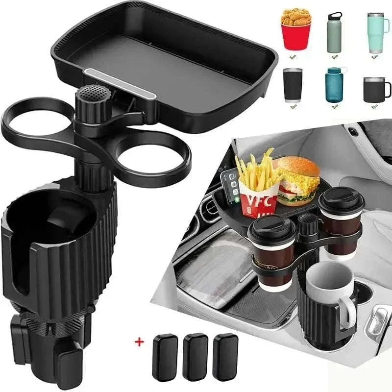 Detachable Car Cup Holder Expander Tray with Food Tray-black