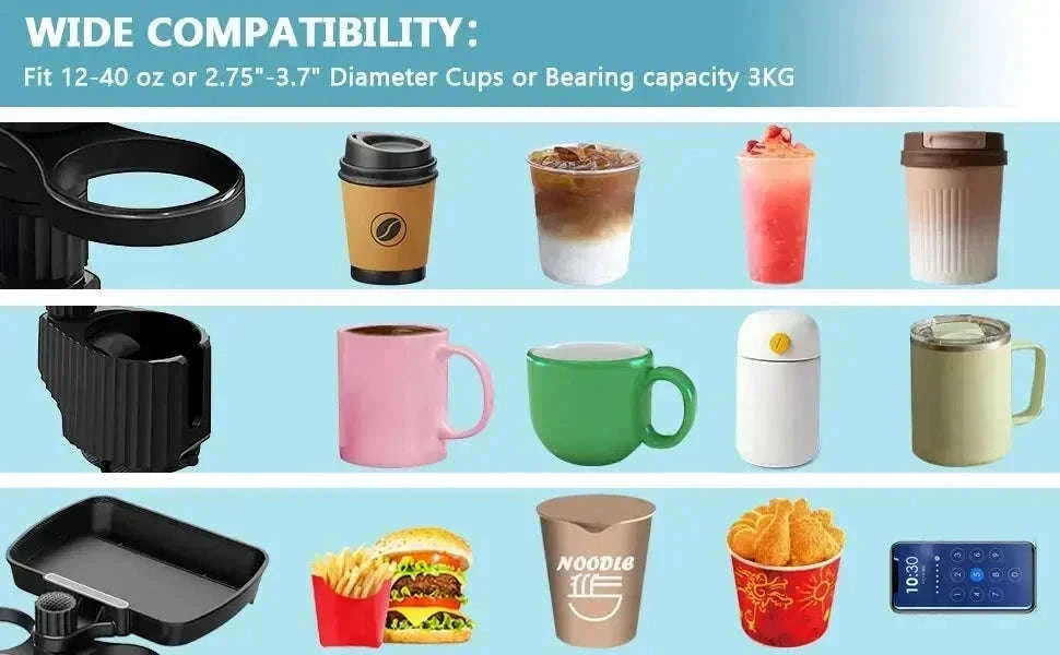 Detachable Car Cup Holder Expander Tray with Food Tray-black