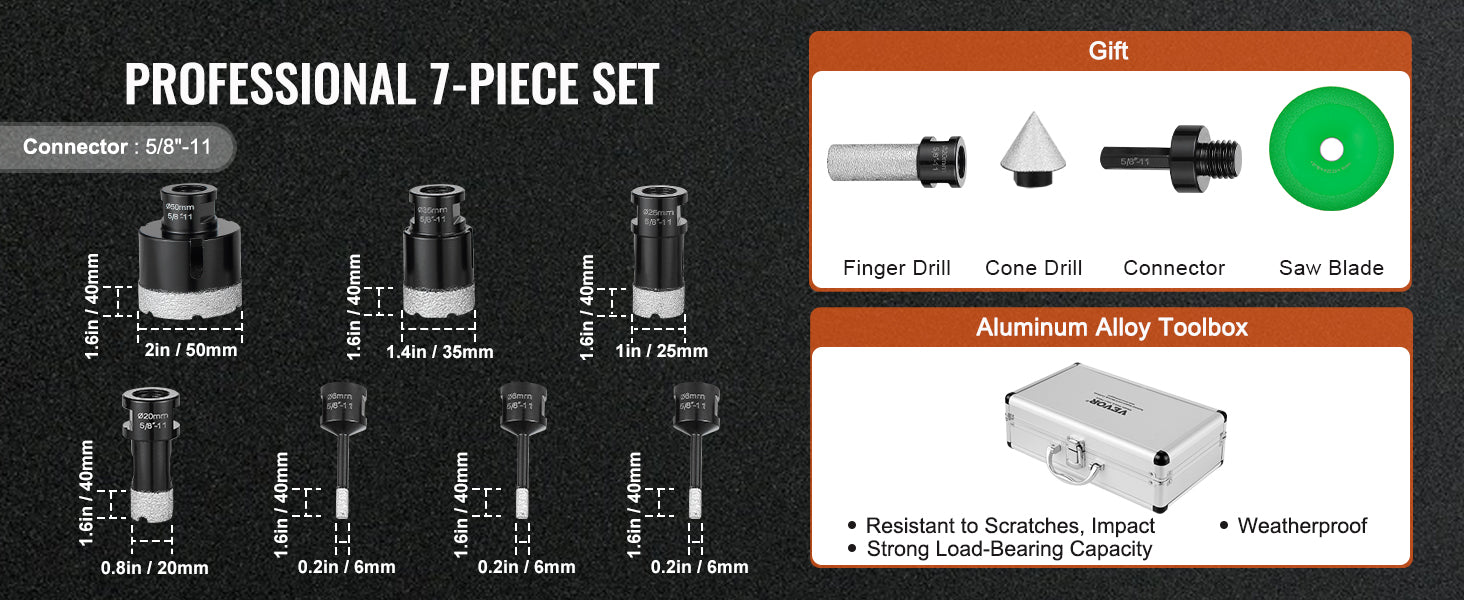 Diamond Core Drill Bit Set for Tile, Granite & Stone (6–11 PCS)