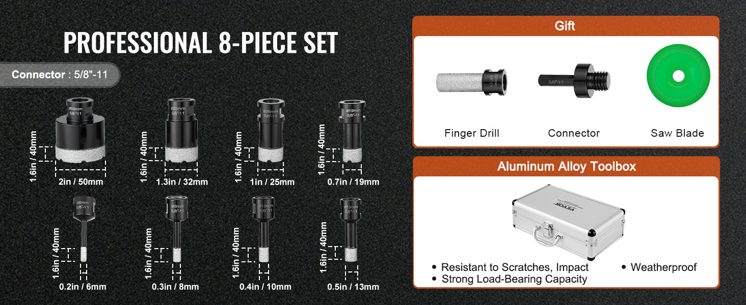 Diamond Core Drill Bit Set for Tile, Granite & Stone (6–11 PCS)