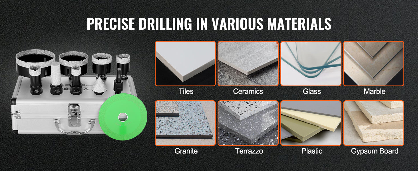 Diamond Core Drill Bit Set for Tile, Granite & Stone (6–11 PCS)