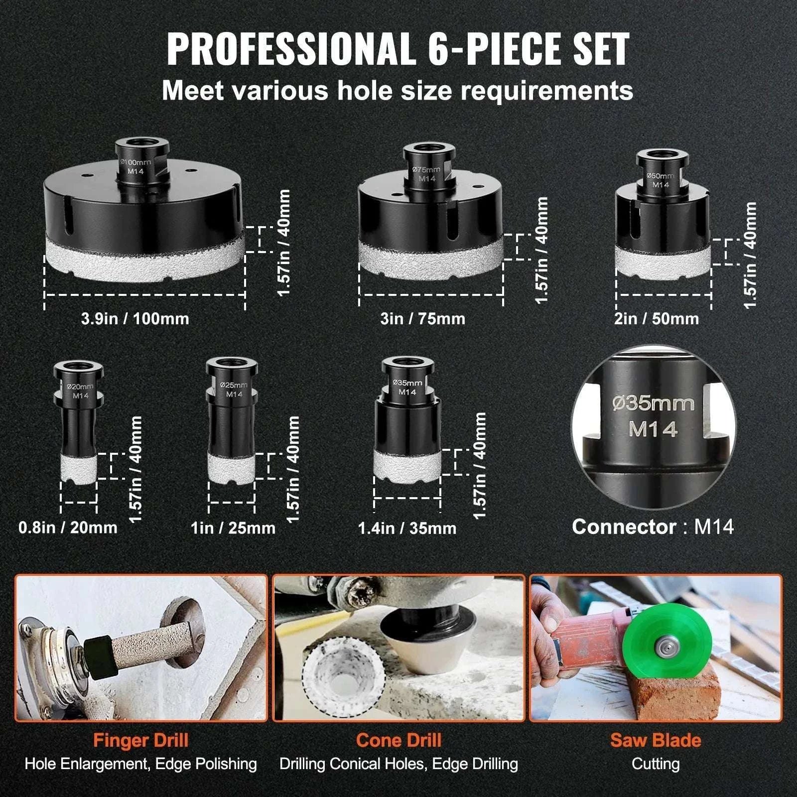 Diamond Core Drill Bit Set for Tile, Granite & Stone (6–11 PCS)-8PCs Type B / United States