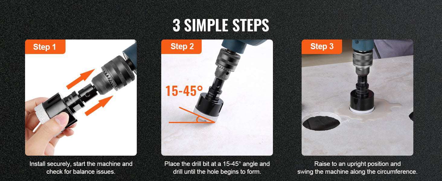 Diamond Core Drill Bit Set for Tile, Granite & Stone (6–11 PCS)-8PCs Type B / United States
