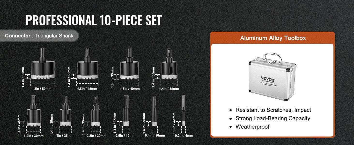 Diamond Core Drill Bit Set for Tile, Granite & Stone (6–11 PCS)-8PCs Type B / United States