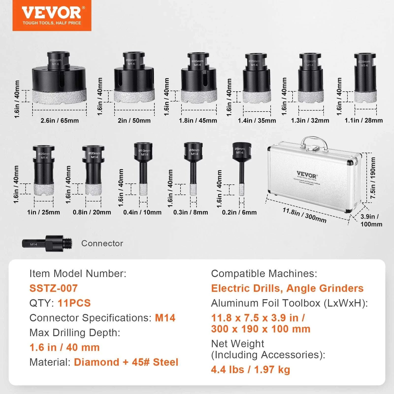 Diamond Core Drill Bit Set for Tile, Granite & Stone (6–11 PCS)-8PCs Type B / United States