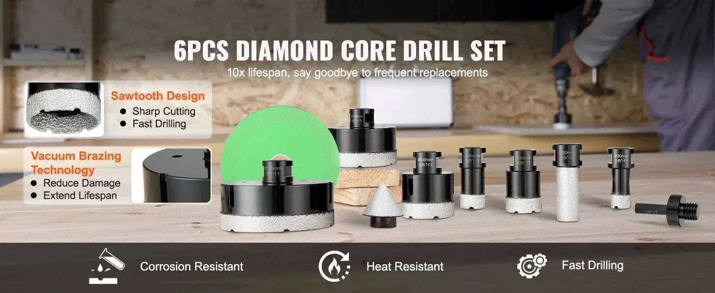 Diamond Core Drill Bit Set for Tile, Granite & Stone (6–11 PCS)-8PCs Type B / United States