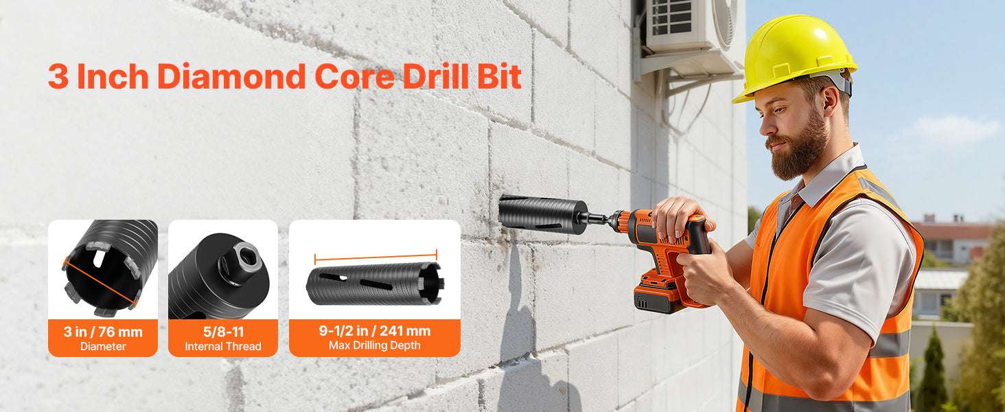 Diamond Core Drill Bit with Adapters for Concrete & Brick Drilling-