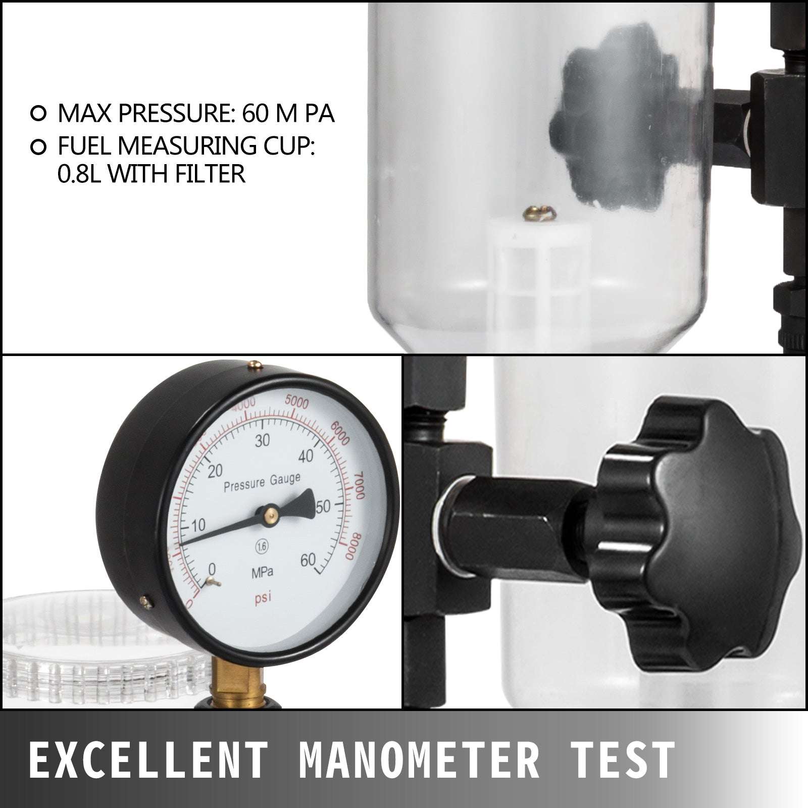Diesel Fuel Injector Tester with Dual Scale Gauge 0–600 Bar / 8000 PSI-United States