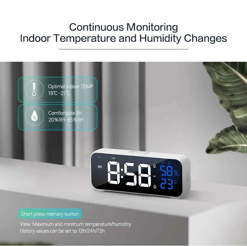 Digital Alarm Clock with Temperature, Dual Alarms & LED Display-Black