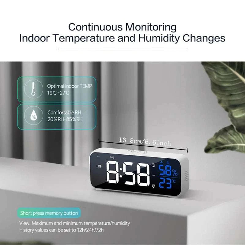 Digital Alarm Clock with Temperature, Dual Alarms & LED Display-Black
