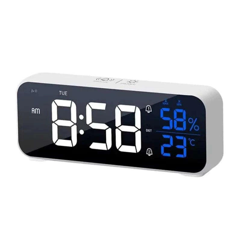 Digital Alarm Clock with Temperature, Dual Alarms & LED Display-Black