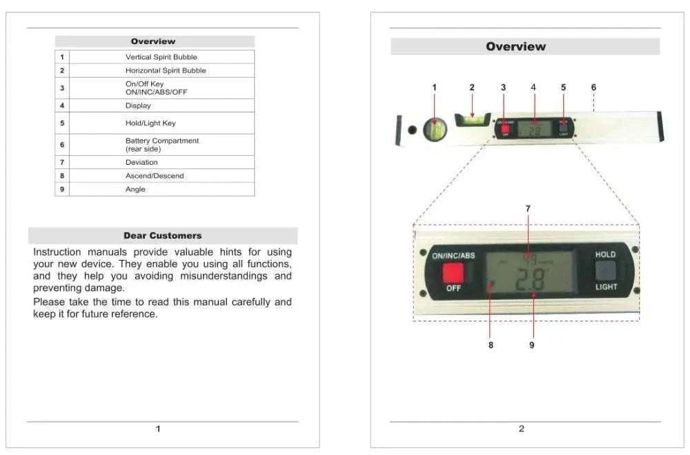 Digital Angle Finder Level 400mm 360° Inclinometer with LCD-Red with magnets / China Mainland