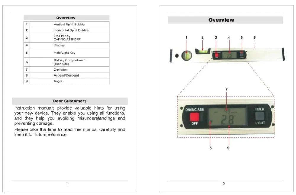 Digital Angle Finder Level 400mm 360° Inclinometer with LCD-Red with magnets / China Mainland