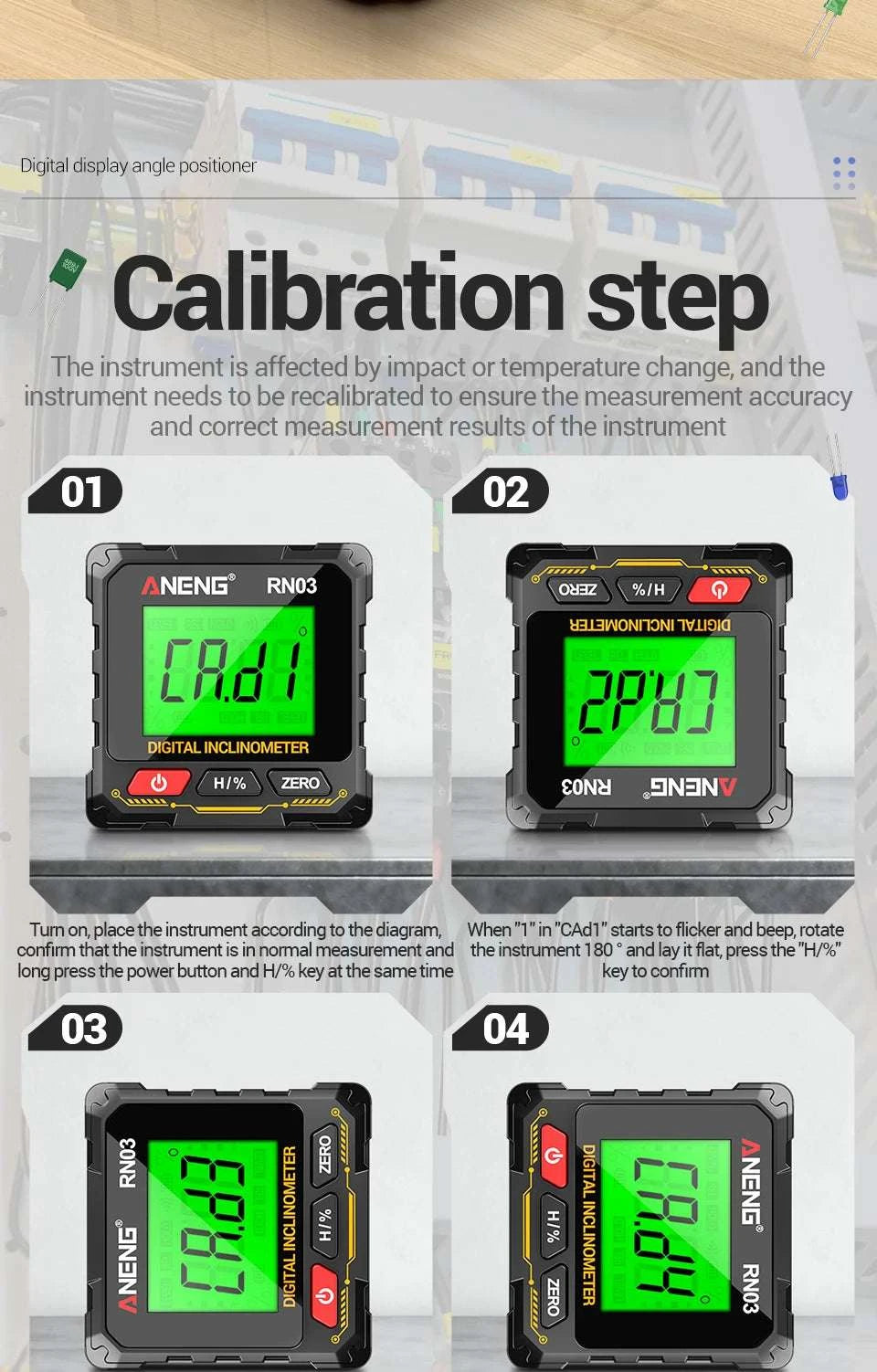 Digital Angle Gauge 0.05° Accuracy 360° Magnetic Inclinometer-RN03 with Laser