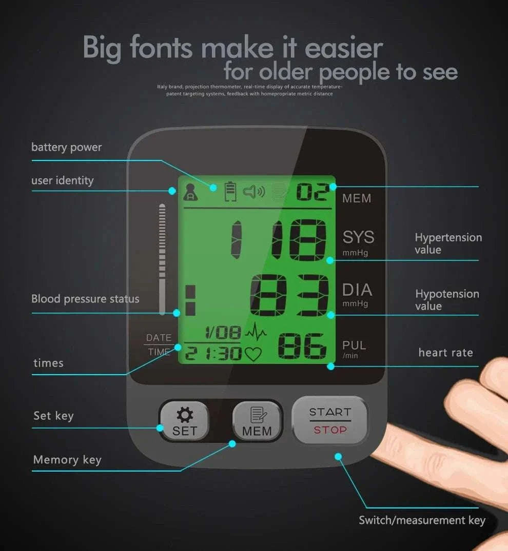 Digital Arm Blood Pressure Monitor with Voice and Backlight-En voice 22-42cm