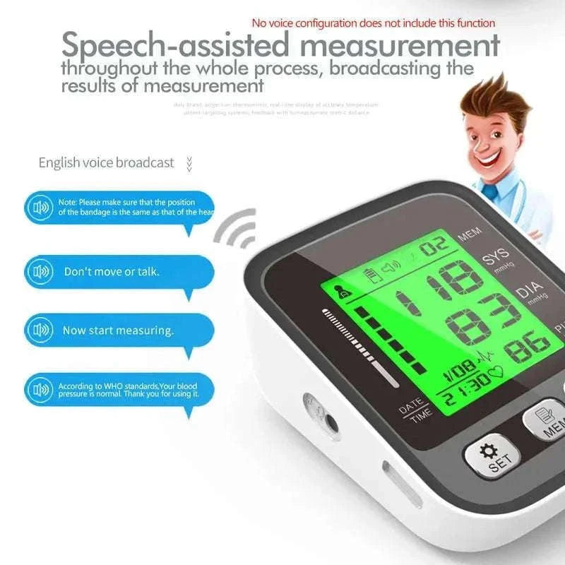 Digital Arm Blood Pressure Monitor with Voice and Backlight-En voice 22-42cm