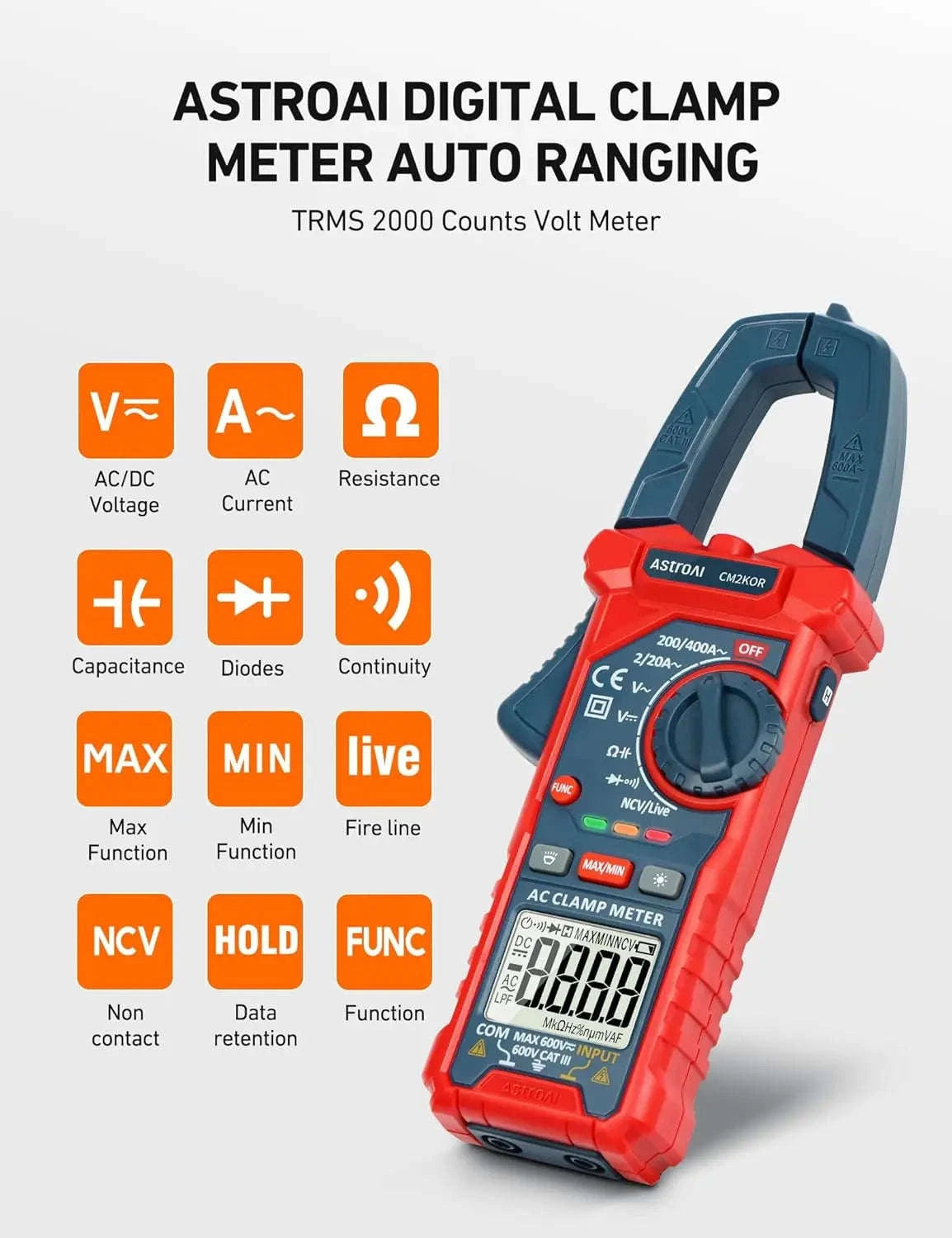 Digital Clamp Meter Multimeter with NCV and Live Wire Test-United States