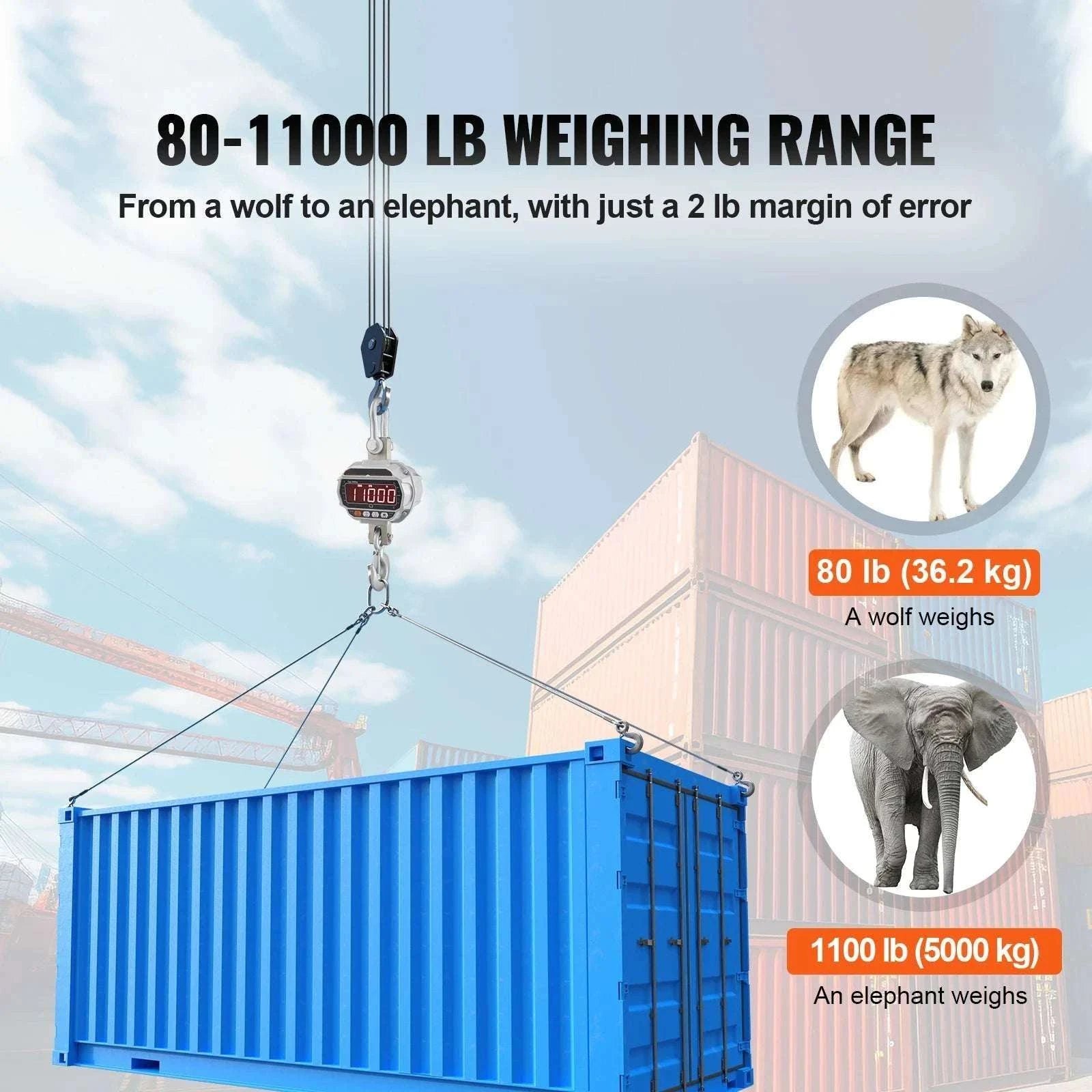 Digital Crane Scale 3000–5000 kg Heavy Duty Hanging Scale with Remote-5000 kg / United States