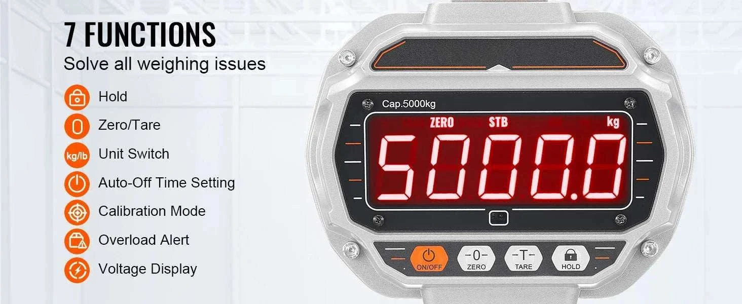 Digital Crane Scale 3000–5000 kg Heavy Duty Hanging Scale with Remote-5000 kg / United States