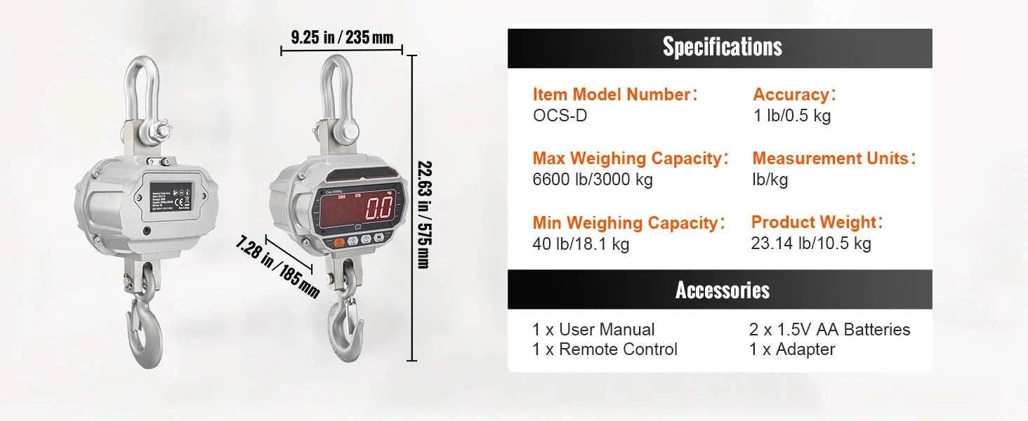 Digital Crane Scale 3000–5000 kg Heavy Duty Hanging Scale with Remote-5000 kg / United States