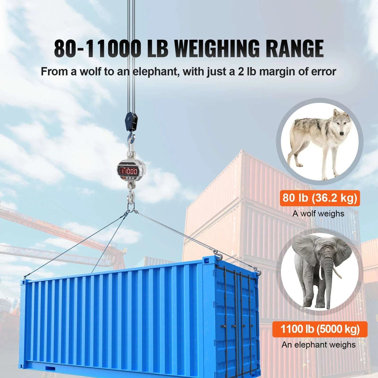 Digital Crane Scale 3000–5000 kg Heavy Duty Hanging Scale with Remote-5000 kg / United States