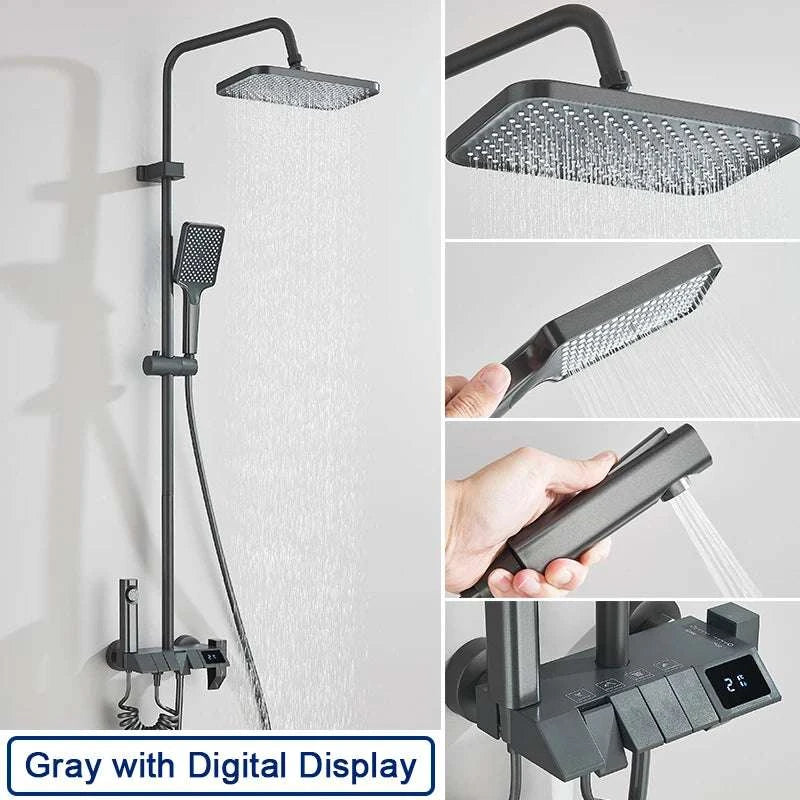 Digital Display Rainfall Shower System with Bidet & Tub Spout-White No Display / China Mainland