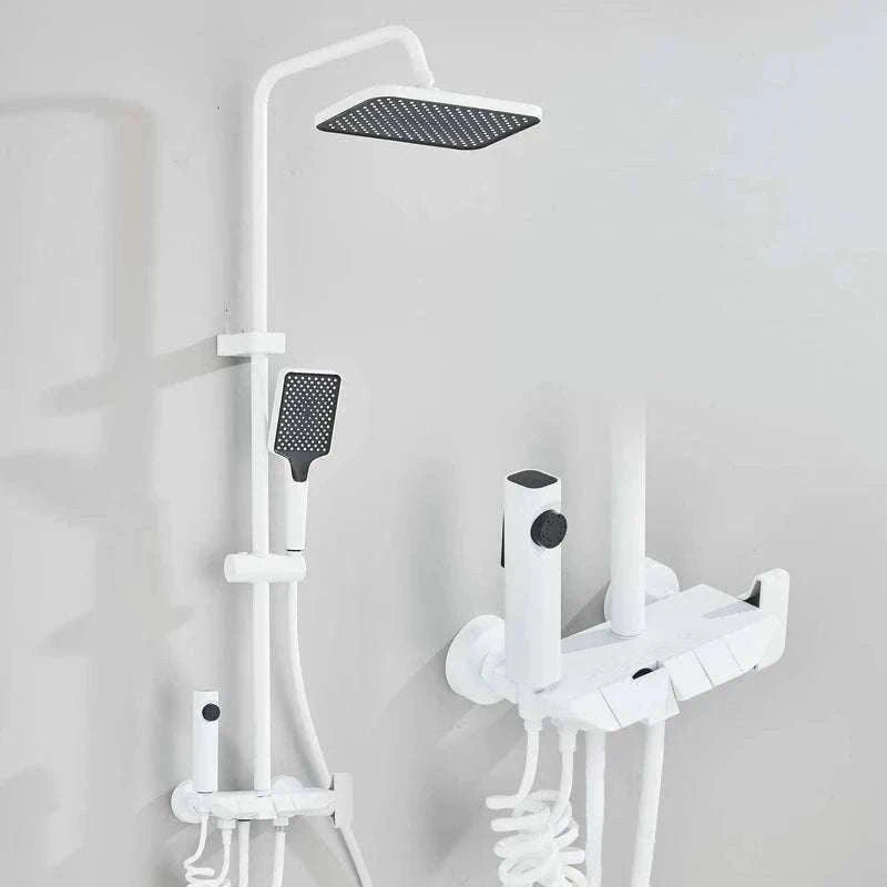 Digital Display Rainfall Shower System with Bidet & Tub Spout-White No Display / China Mainland