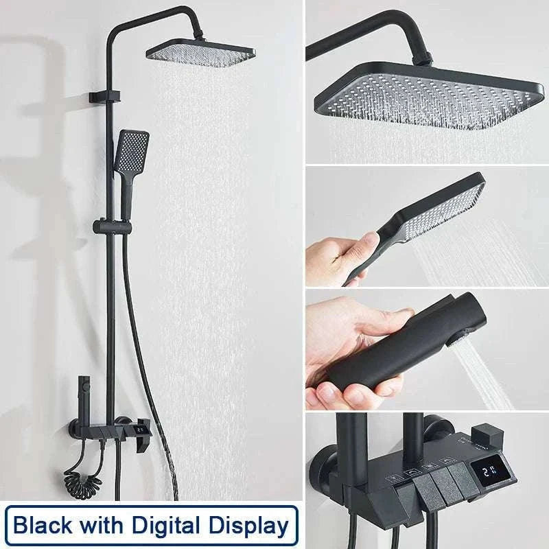 Digital Display Rainfall Shower System with Bidet & Tub Spout-White No Display / China Mainland