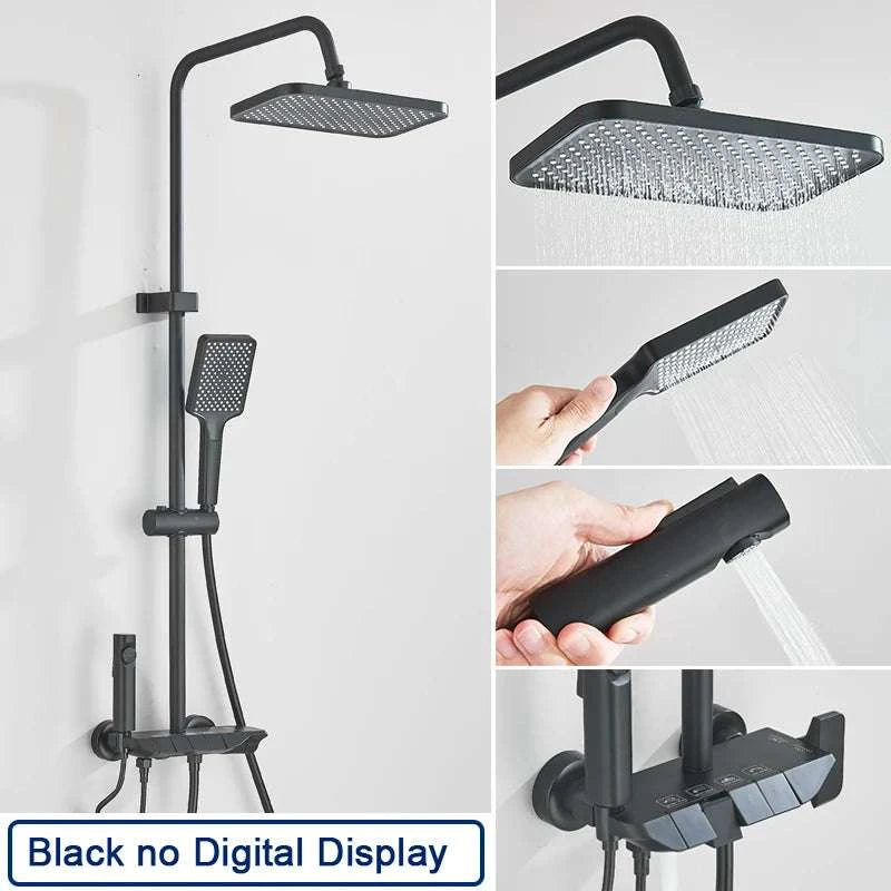 Digital Display Rainfall Shower System with Bidet & Tub Spout-White No Display / China Mainland